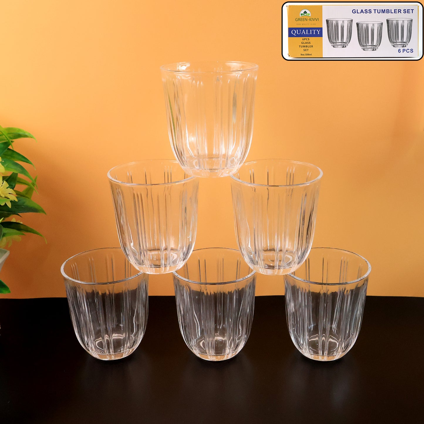 Premium Transparent Glass Tumbler Set (256ml  6 Pc)