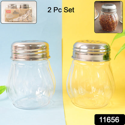 Apex Oregano  Chilli Flakes Dispenser Set  2 Pcs Glass Spice Shaker With Stainless Steel Lid