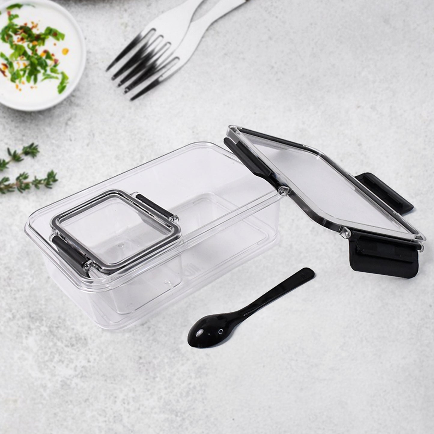 Plastic Kitchen Storage Container Big 800 Ml  Small 250 Ml With Air Seal Lock Lid  Spoon