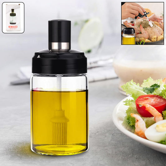 Clear Glass Oil Dispenser Bottle With Integrated Silicone Basting Brush (250ml Approx)