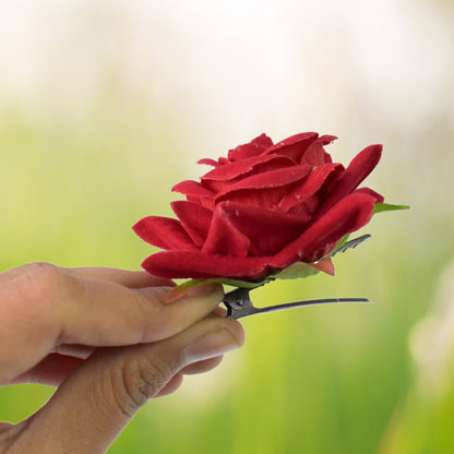 Flower Rose Hair Pin  Clip Velvet Flower Design (12 Pcs Set)