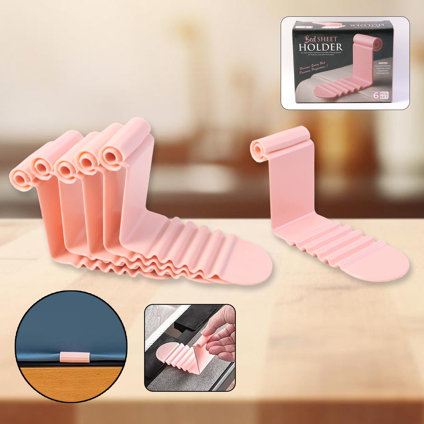 Universal Bed Sheet Holder Clip Set (Pack Of 6)