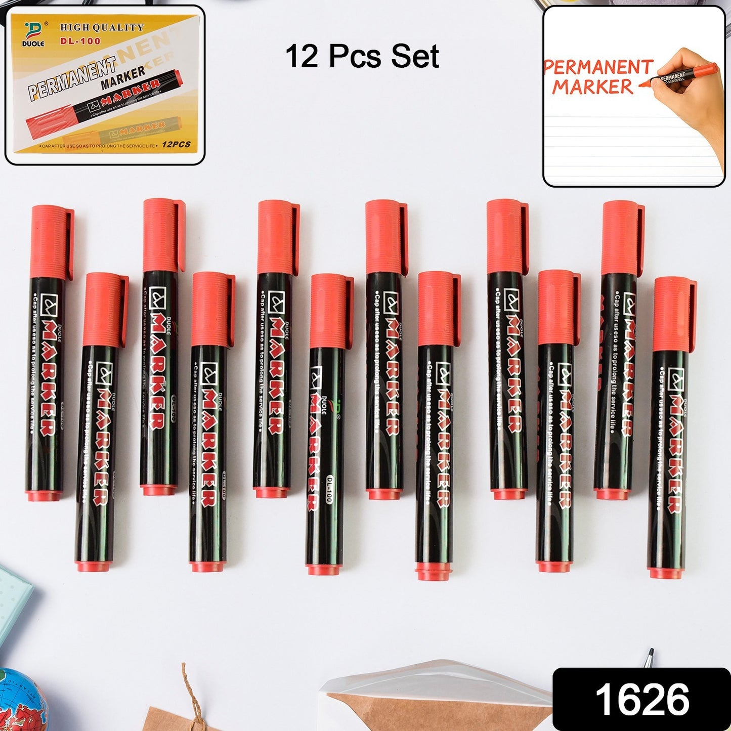 Premium Permanent Red Marker Pen Set (12 Pcs Set)