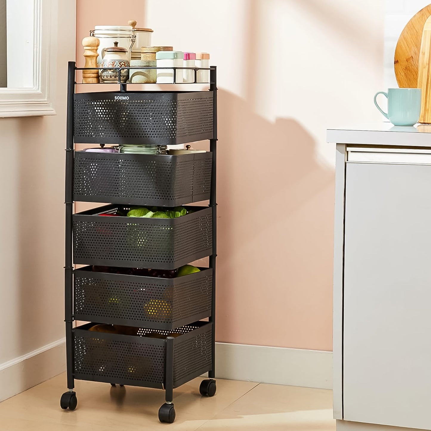 5 Layer Multipurpose Kitchen Storage Trolley With Wheels