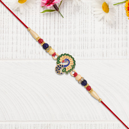 Multicolor Peacock Rakhi With Beads