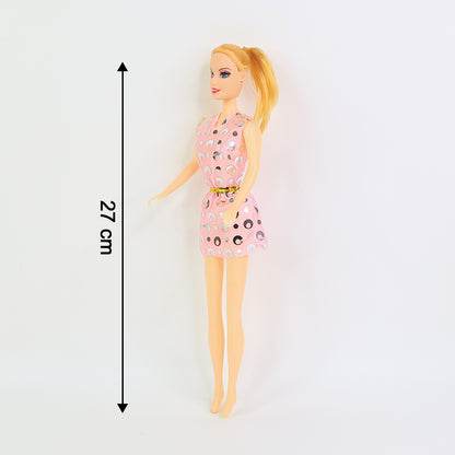 Premium Fashion Doll With Polka-dotted Dress And Stylish Belt (1 Pc)