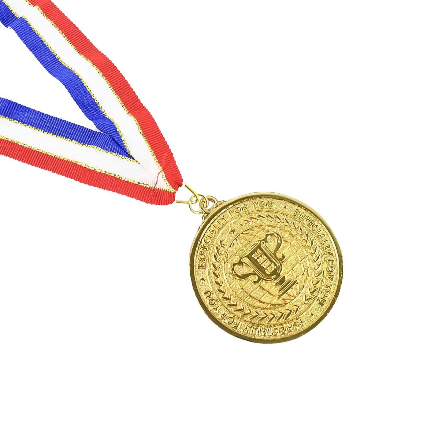 Gold Metal Medal With Tricolor Ribbon (1 Pc)