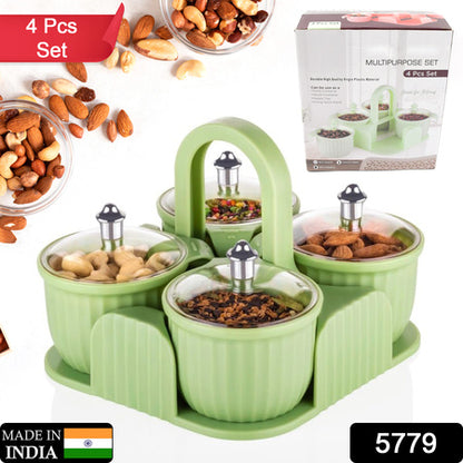 5779 Multipurpose Jar Dryfruit Set  Candy Chocolate Snacks Storage Jar Masala Jar  For Home And Kitchen Airtight Dry Fruit Plastic Storage Container Tray Set With Lid  4 Serving Jar Container For Sweetschipscookies(4 Pc Set)