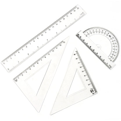 Plastic Geometry Set Triangle Ruler Protractor Straight Ruler (4 Pcs Set)