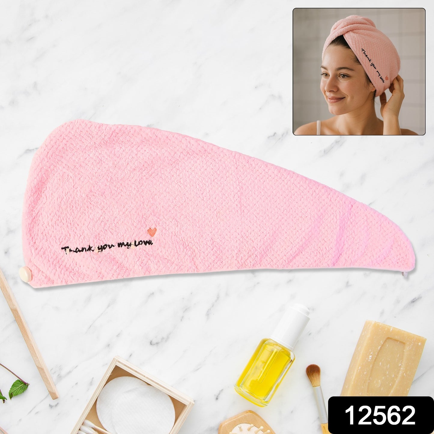 Ultra Soft Microfiber Hair Drying Towel Wrap With Button Lock (1 Pc)