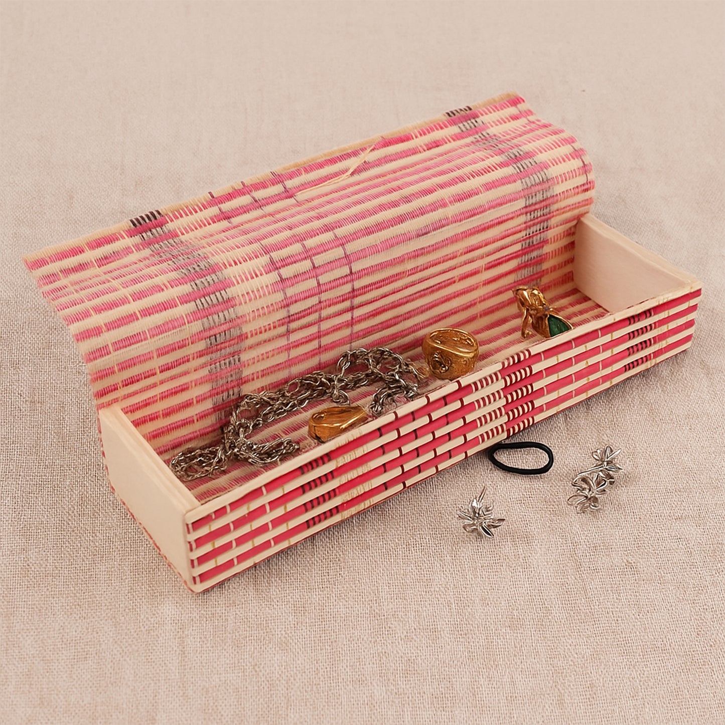 Multi-purpose Handcrafted Bamboo Mat Style Pen Pencil  Makeup Box (1 Pc)