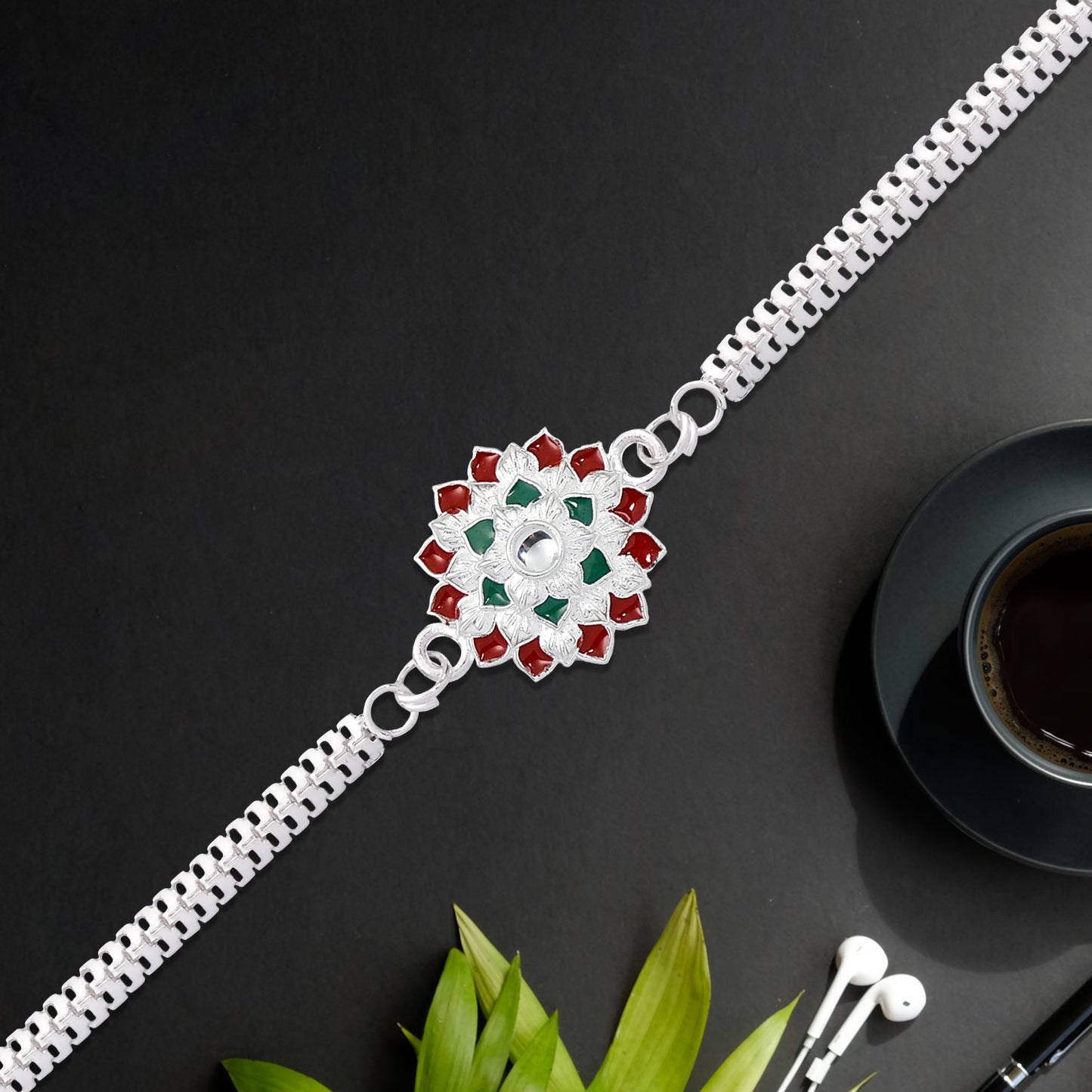 Silver Flower Design Rakhi