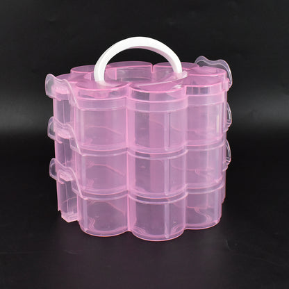 3-layer Transparent Plastic Flower-shaped Storage Box With 9 Grids