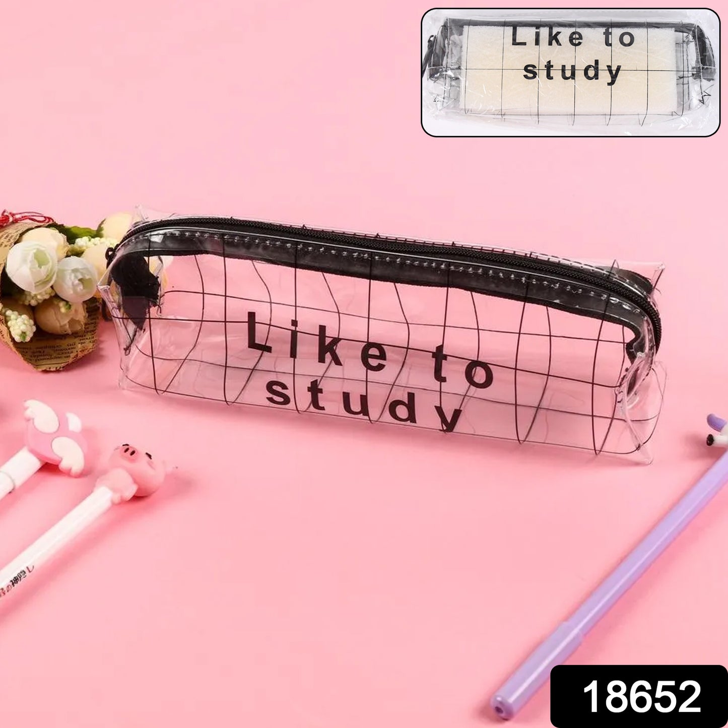 Plastic Transparent Pencil Pouch With Zipper (1 Pc)