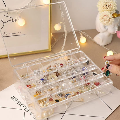 12829 2 Layer Acrylic Jewelry Storage Box Dustproof Earring Box Storage Box Portable Nail Art Storage Case 24-grid Small And 6-grid Big Case Makeup Vanity Box (1 Pc  30 Compartment)