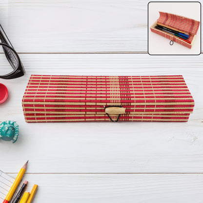 Multi-purpose Handcrafted Bamboo Mat Style Pen Pencil  Makeup Box (1 Pc)