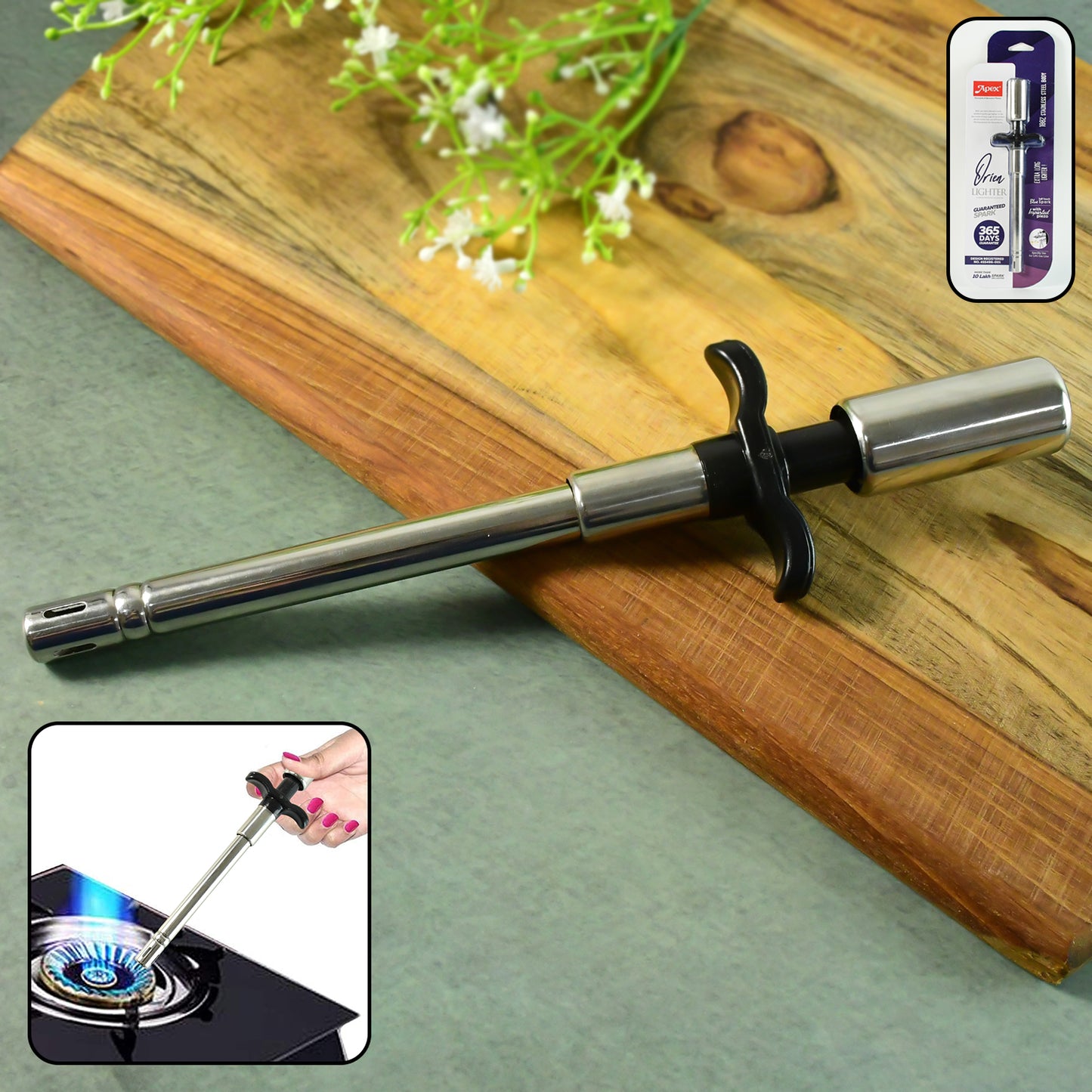 Apex Stainless Steel Kitchen Gas Stove Lighter - (1 Pc)