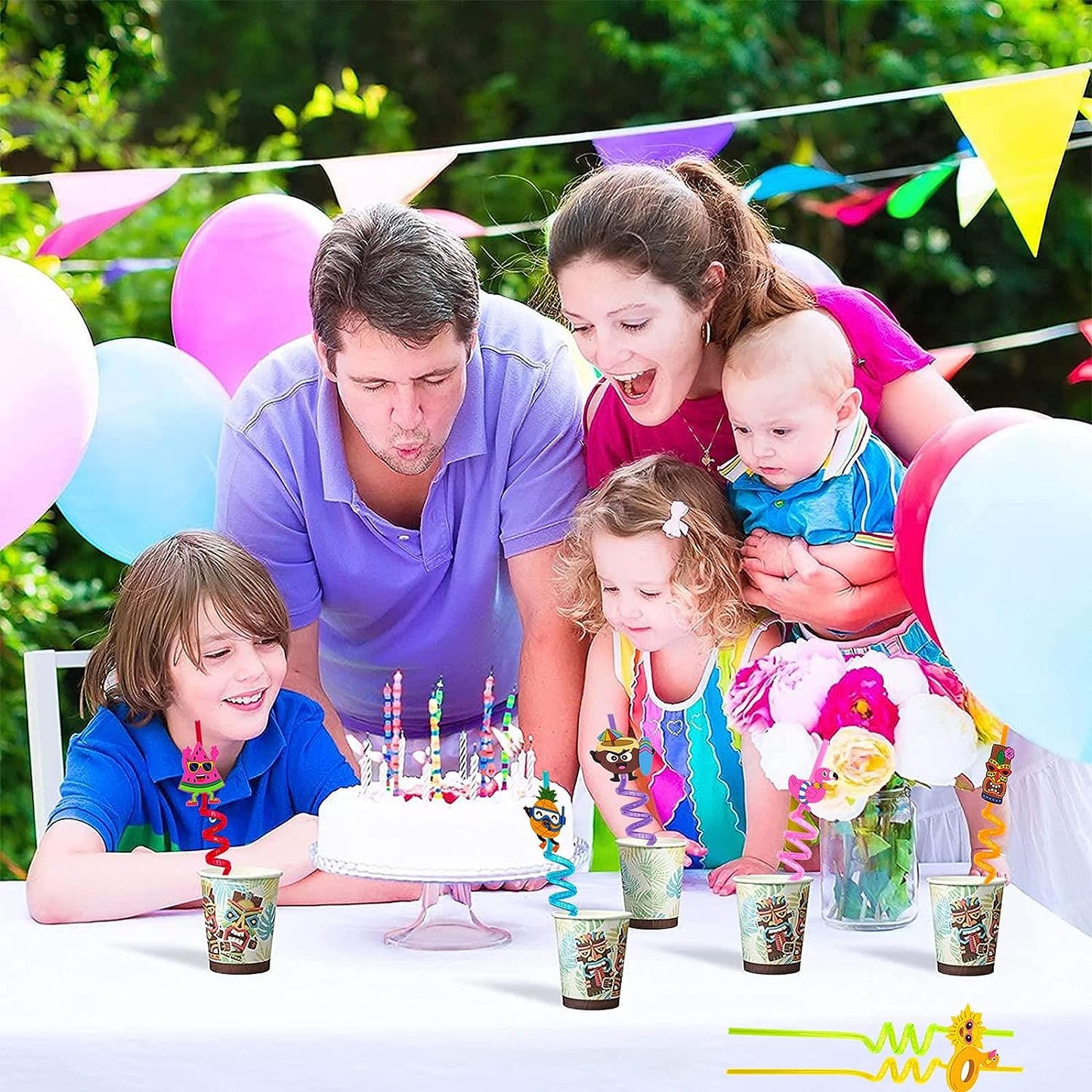 5925 Reusable Straws Are Perfect For Kids Summer Parties. Plastic Straws Reusable Drinking Straws With Cartoon Decoration For Kids Birthday Party Favorsnbspor Other Summer Celebration (4 Pc Set)