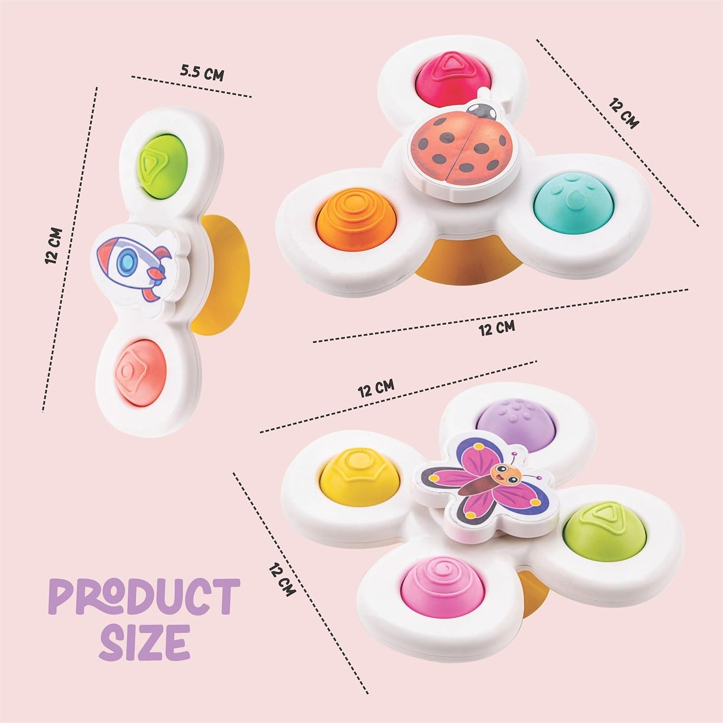 White Baby Spinner Toy Set  Sensory Suction Spin Toys (3 Pc Set)