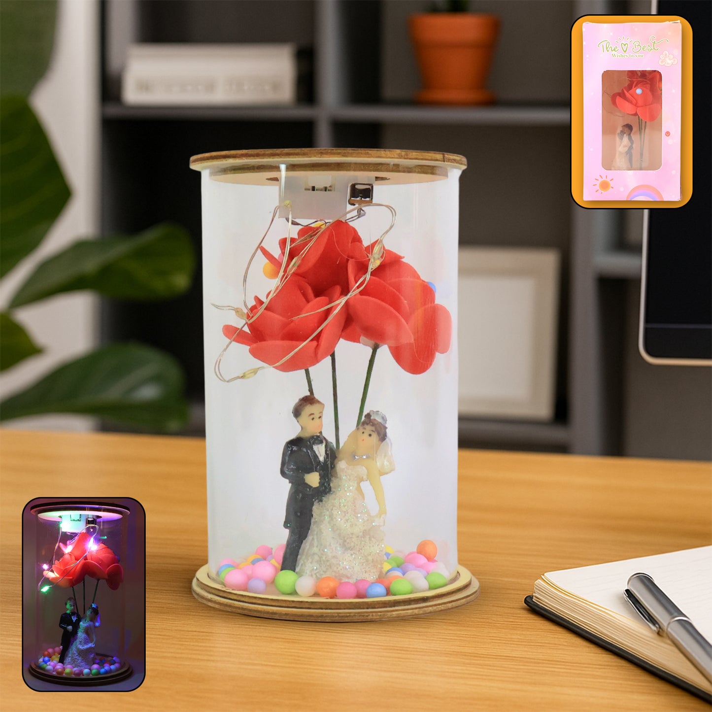 Wedding Couple With Led Rose Lamp (1 Pc)