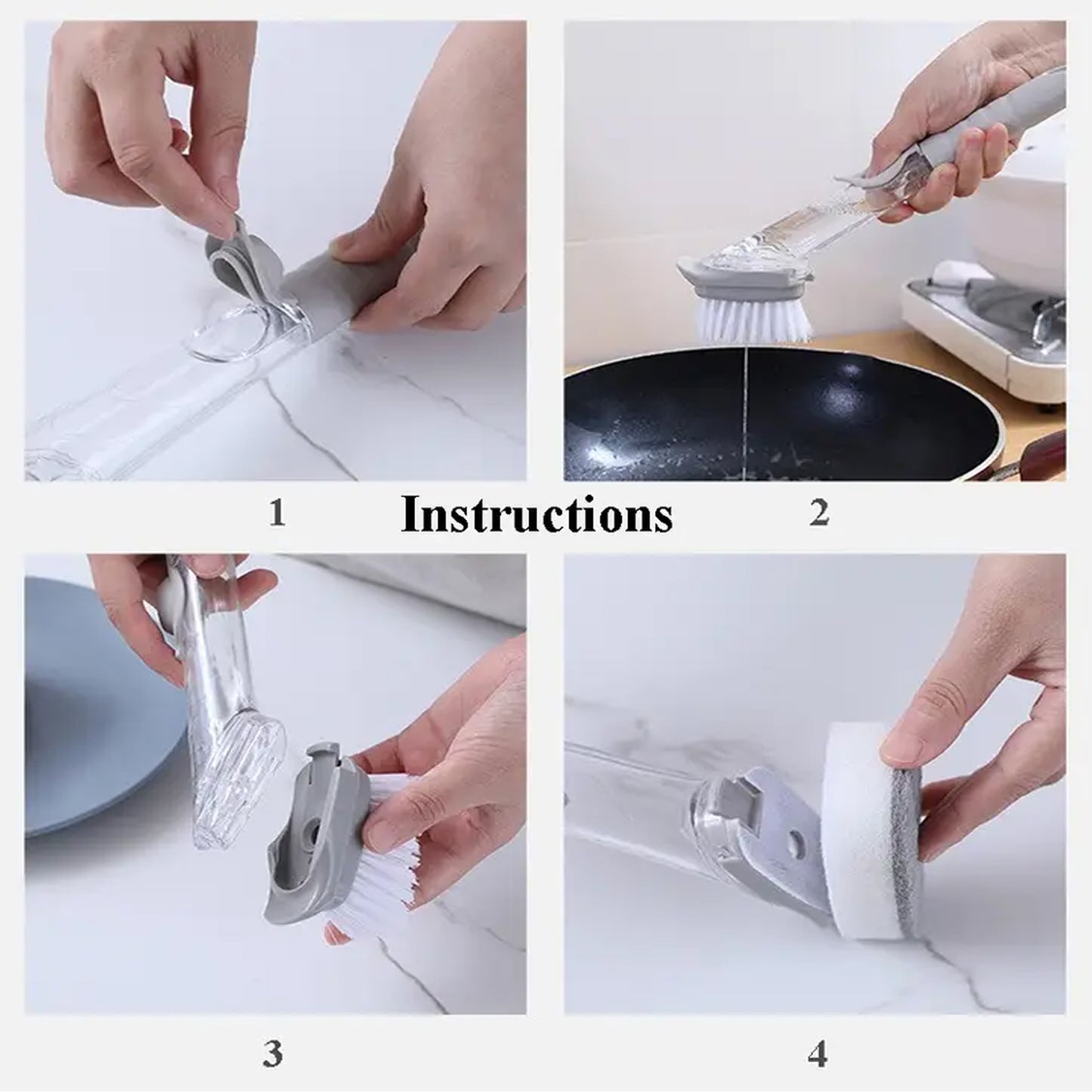 1271c Mix Color Dish Scrubber With Soap Dispenser Soap Dispensing Dish Brush Set Dishwashing Brushes Kitchen Scrub Dish Wand For Dishes Sink Pot Pan Cleaning And Washing1 Handle3refill Replacement Head