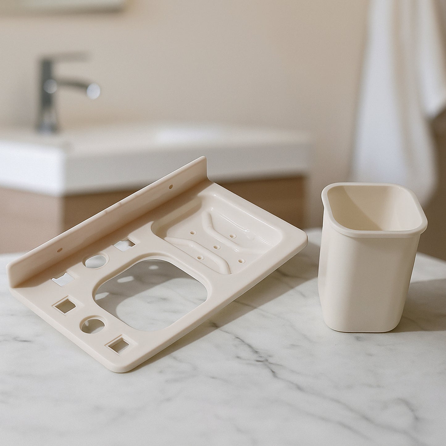 3in1 Wall Mounted Multi-compartment Toothbrush  Soap Holder With Cup (1 Pc)