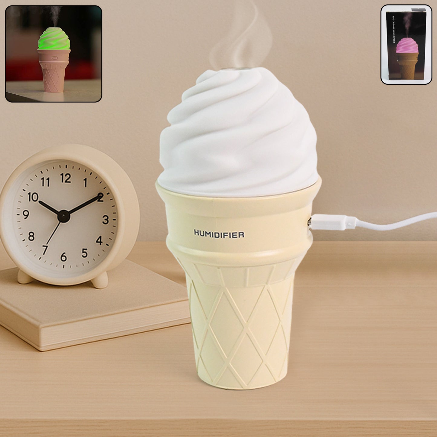 Ice Cream Cone Shape Air Freshener Humidifier (1pc  Cream Color)