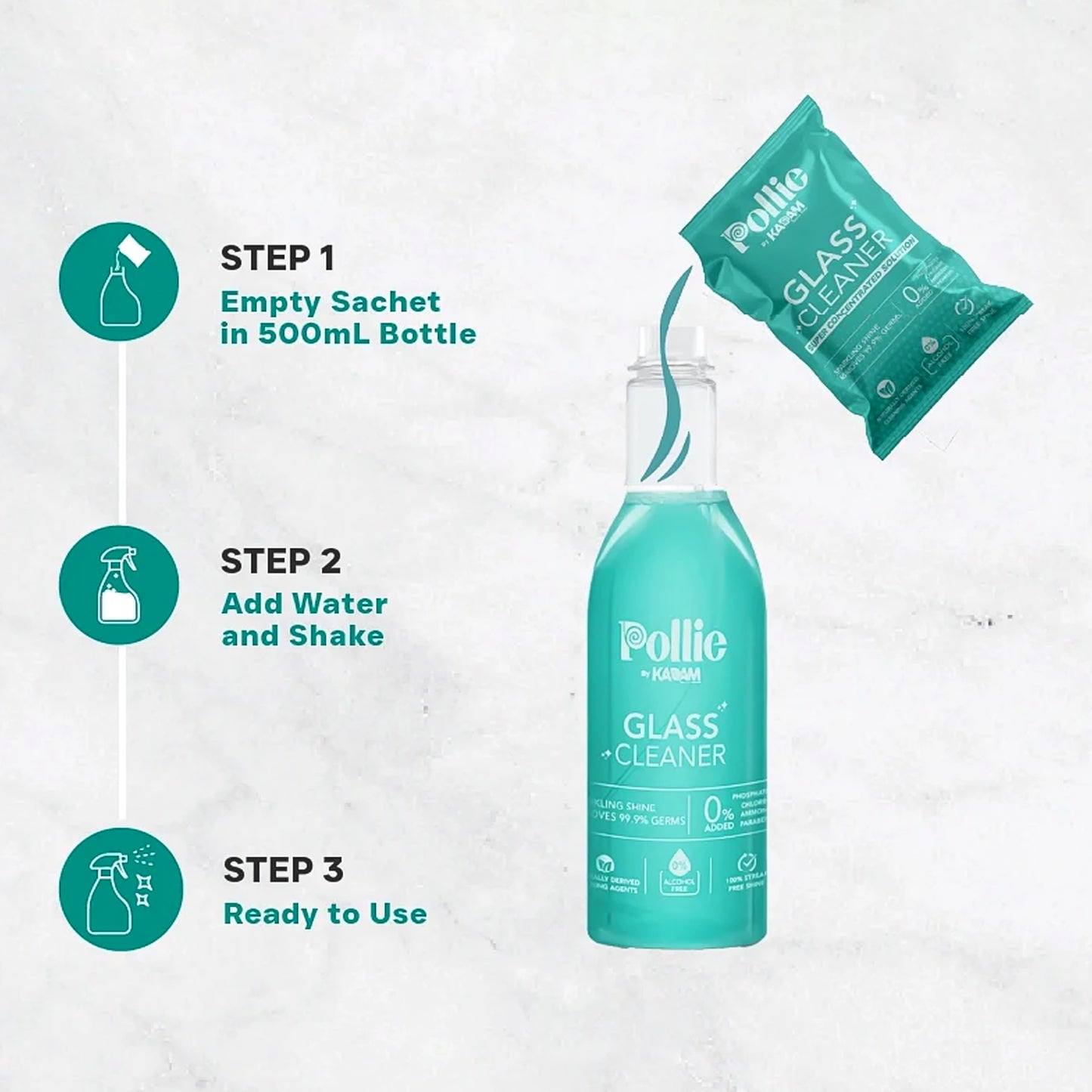 Pollic Kadam Concentrated Glass  Mirror Cleaner Refill Kit With Reusable Spray Bottle