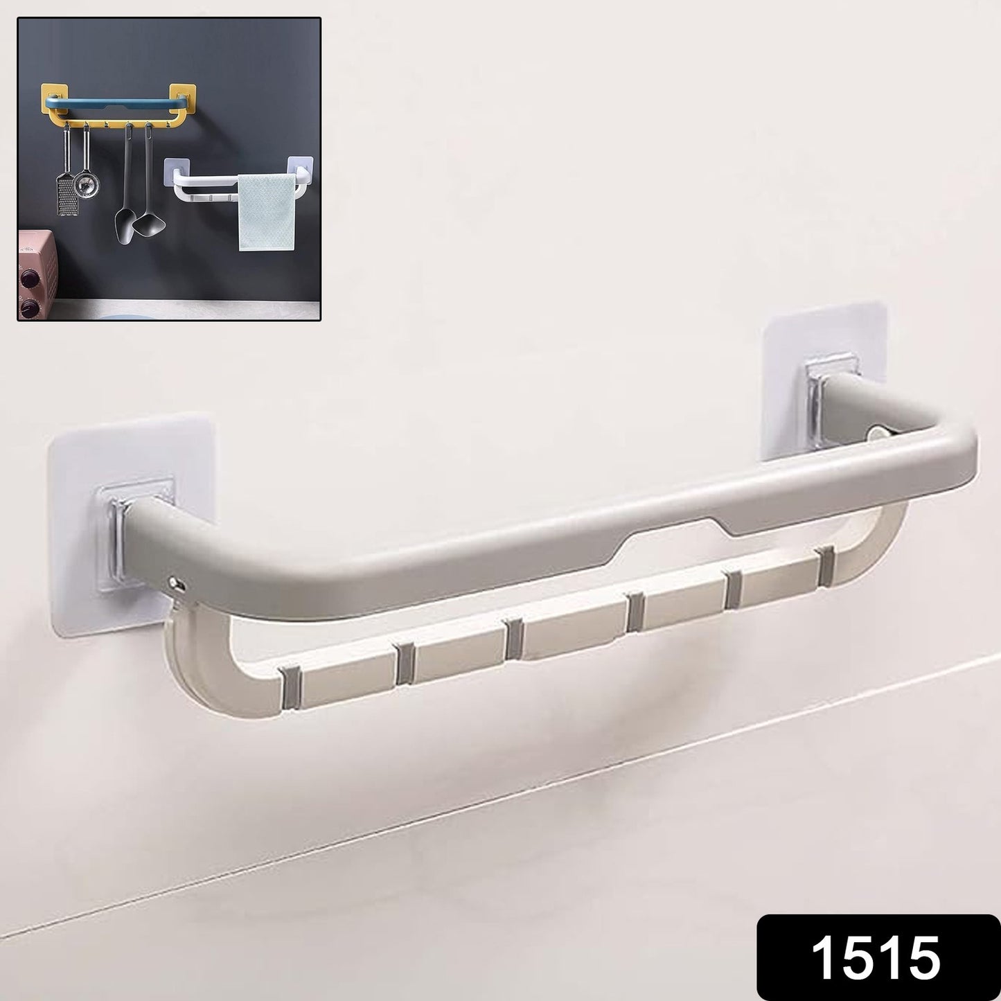 1515 Wall Mounted Double Bar Towel Holder With Hooks  Multifunctional Adjustable Towels Rack For Kitchenbathroom  Folding Towel Shelf