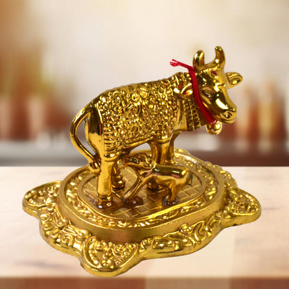 Metal Golden Kamdhenu Cow With Calf (1 Pc)