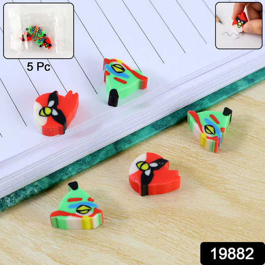 Mini Cartoon Shaped Pencil Erasers - (5 Pc  Set)