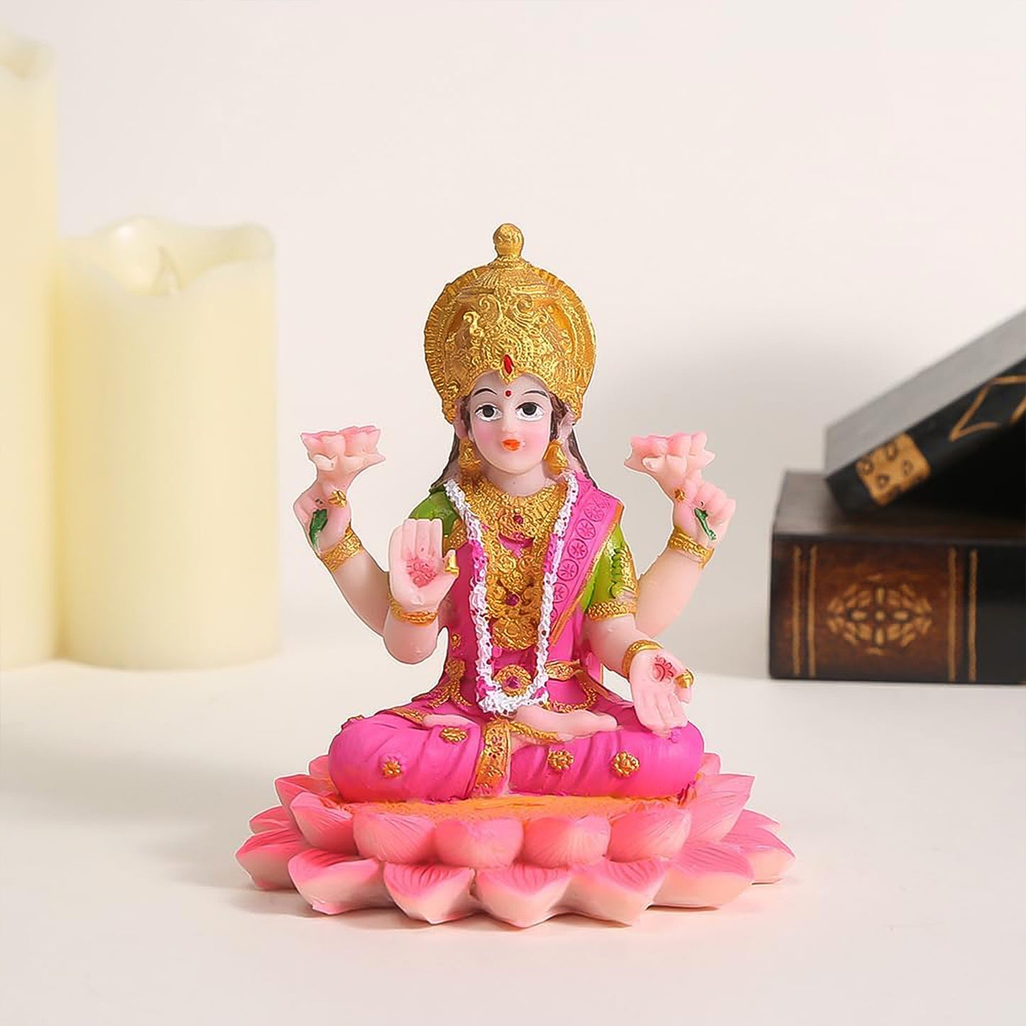 Beautiful Decorative Lakshmi Mata Idol Sitting On Lotus (1 Pc)