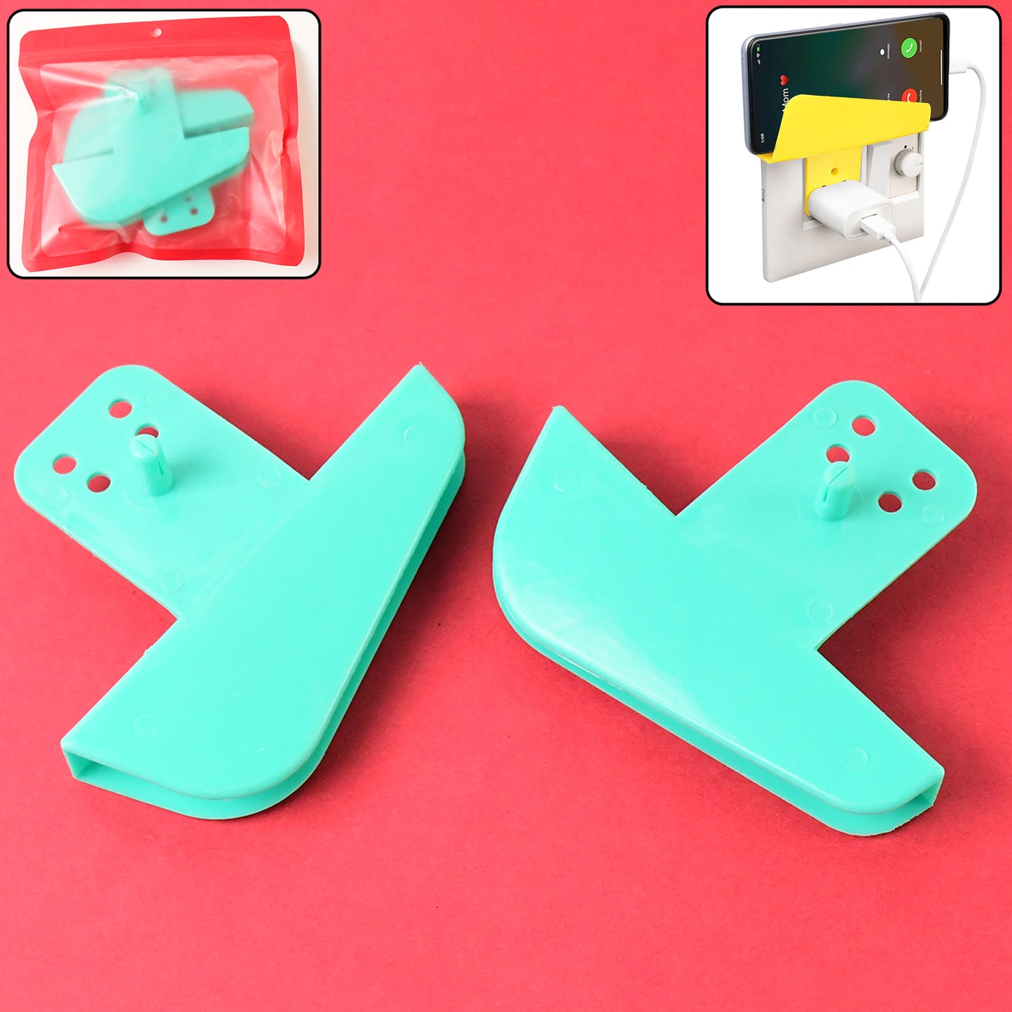 Plastic Secure Mobile Phone Charging Stand Holder (2 Pc  Mix Color)