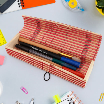 Multi-purpose Handcrafted Bamboo Mat Style Pen Pencil  Makeup Box (1 Pc)