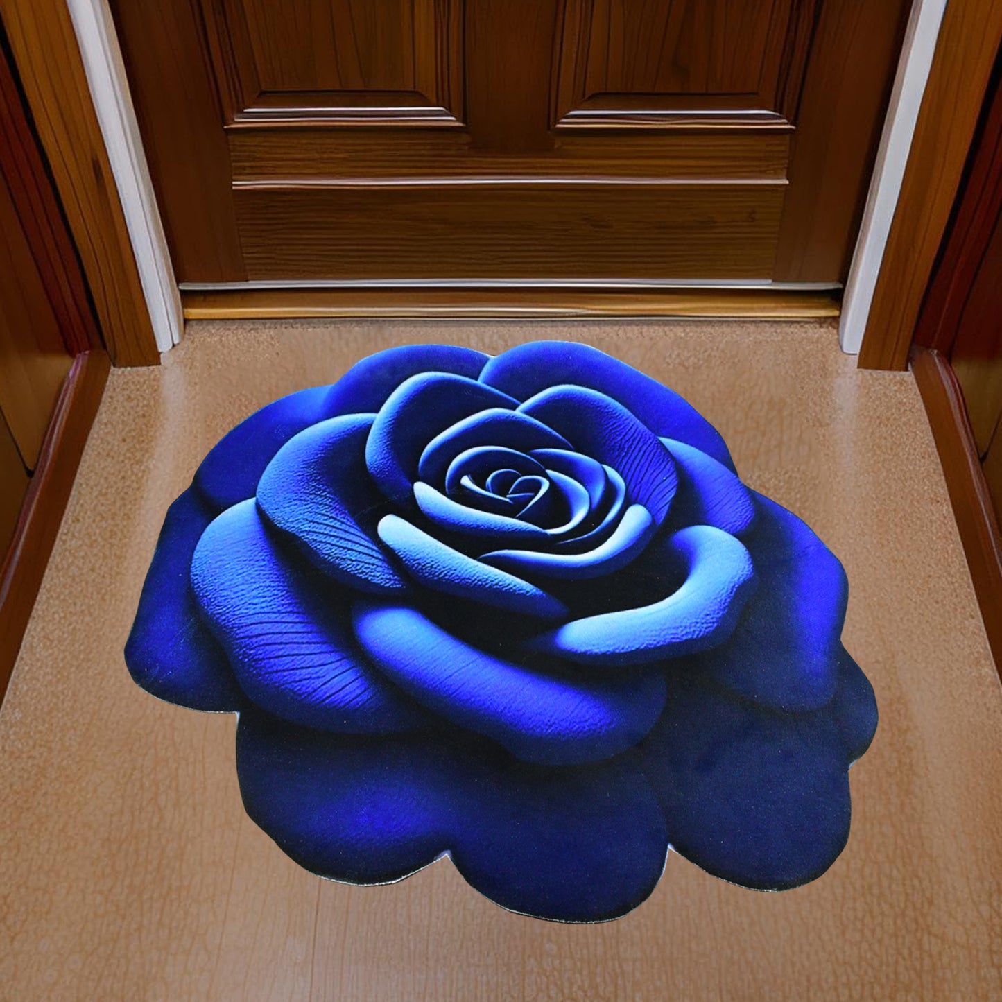 Rose Shaped Anti-slip Velvet Floor Mat - (1 Pc)