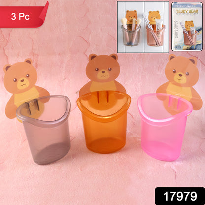 Cute Teddy Bear Toothbrush Holder For Kids (3 Pc Set)