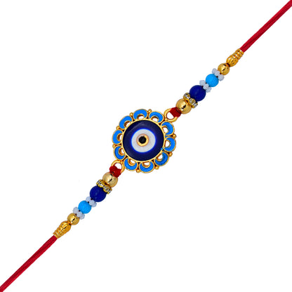 Evil Eye Rakhi With Blue Beads And Golden Accents  Protective Nazar Design