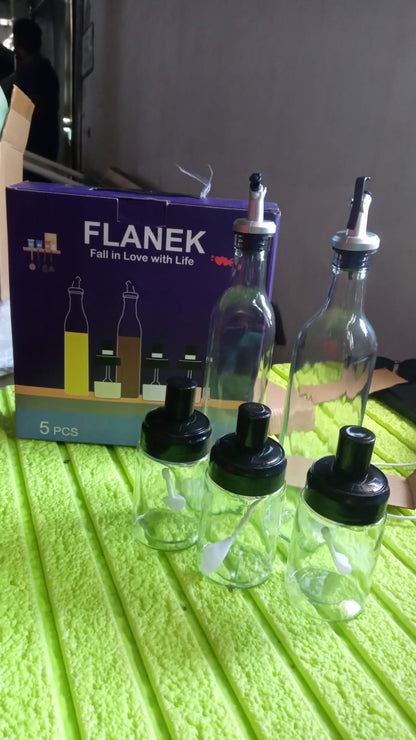 10011 Transparent Glassoil Dispenser 500 Ml Bottle Set Of 2 Spice Jar 250 Ml Set Of 3 Oil Bottle For Kitchen Oil  Vinegar Storage Glass Bottle Glass Container For Spice Masala (5 Pcs Set)