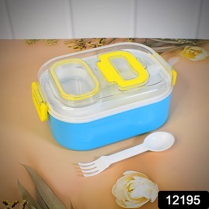 Durable Plastic Lunch Box For Kids With 2 In 1 Spoon Fork (1 Pc)