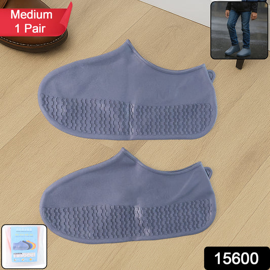 Grey Non-slip Silicone Rain Reusable Anti Skid Waterproof Fordable Boot Shoe Cover (1 Pair )
