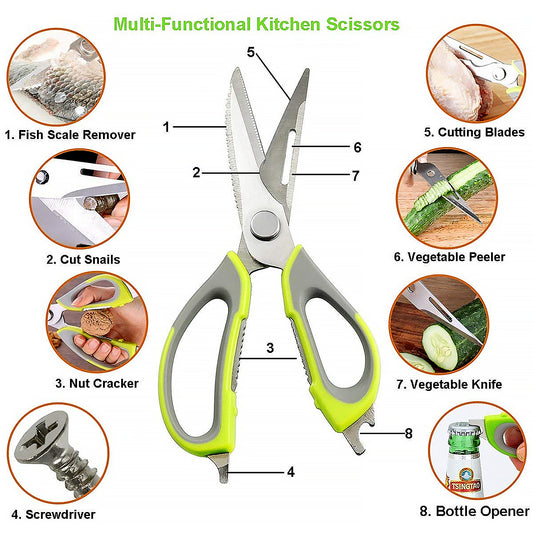 8193 Multi-purpose Kitchen Shears With Magnetic Holder Stainless Steel Red Multifunction Heavy Duty And Kitchen Scissors