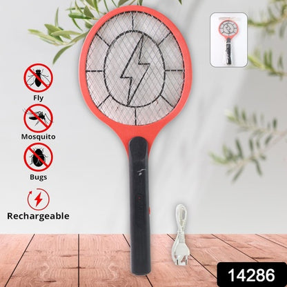 Red Rechargeable Electric Mosquito Killer Racket With Cable