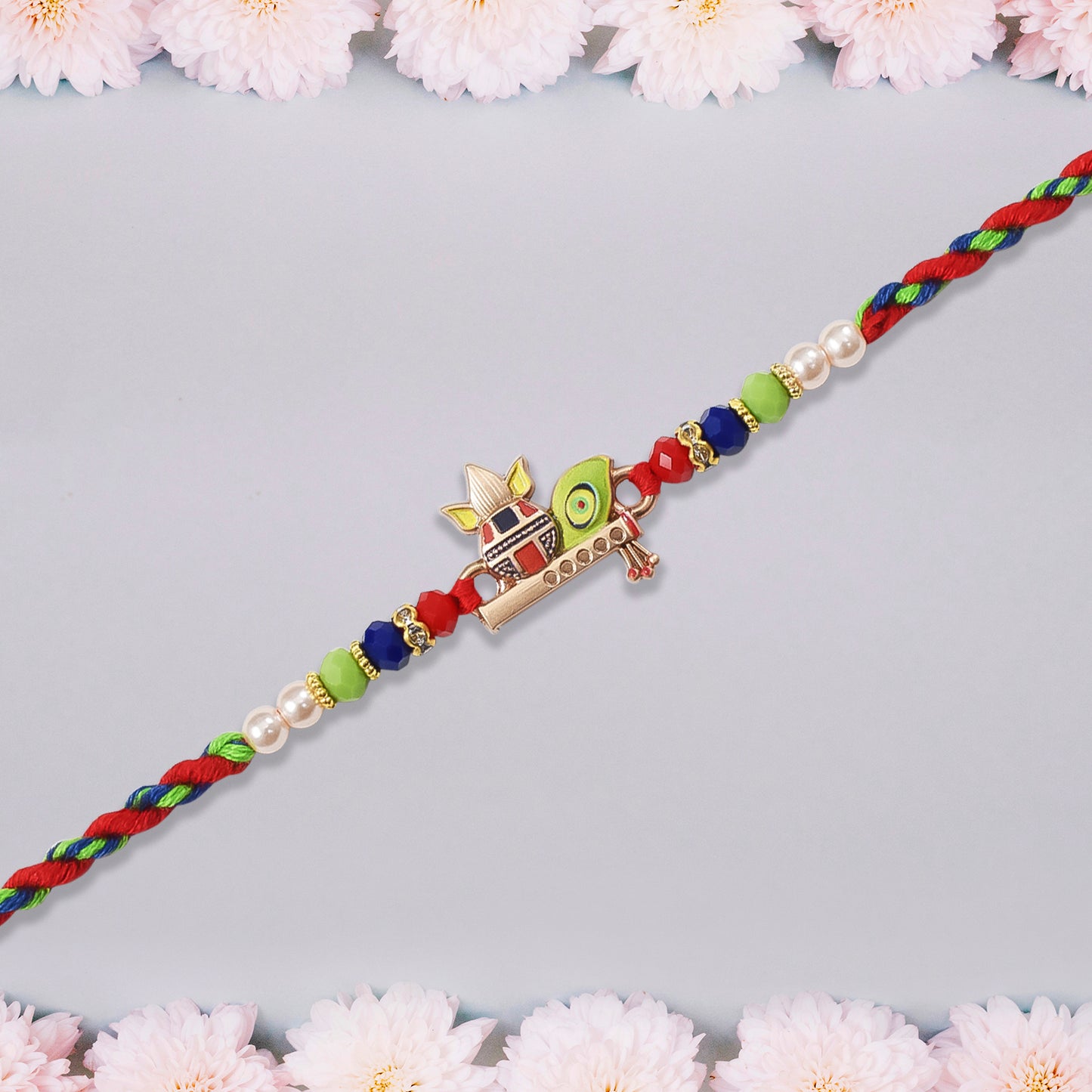 Kalash Rakhi With Flute And Peacock Feather