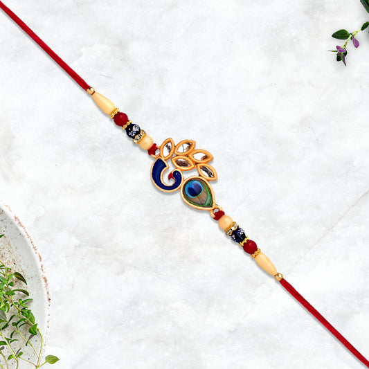 Artistic Mor Pankh Rakhi With Colorful Enamel And Traditional Thread