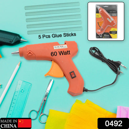 0492 Professional 60 Watt With 5 Pcs Hot Melt Glue Stick  Onoff Switch Electric Tool Hot Melt Glue Gun For Multi Use(1 Pc)