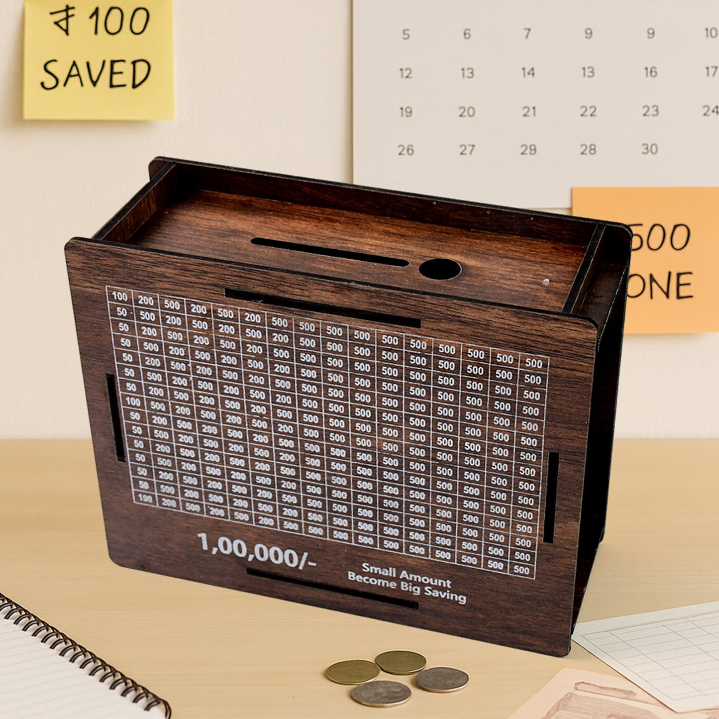 Wooden Money  Piggy Bank Money Box (1 Pc  With Marker Pen)