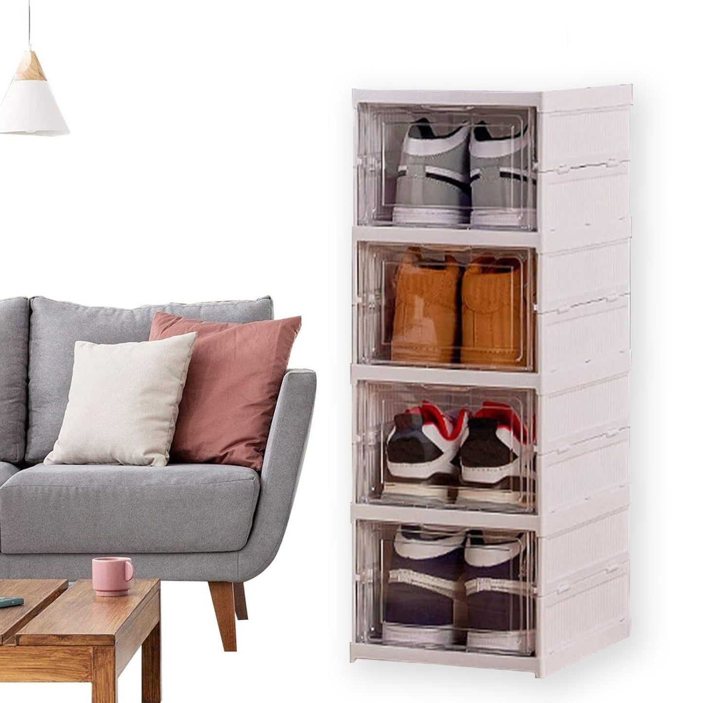 Stackable Multifunctional Storage For Clothes Foldable Drawer Shelf Basket Utility Cart Rack Storage Organizer Cart For Kitchen Pantry Closet Bedroom Bathroom Laundry (4 Layer 1 Pc)