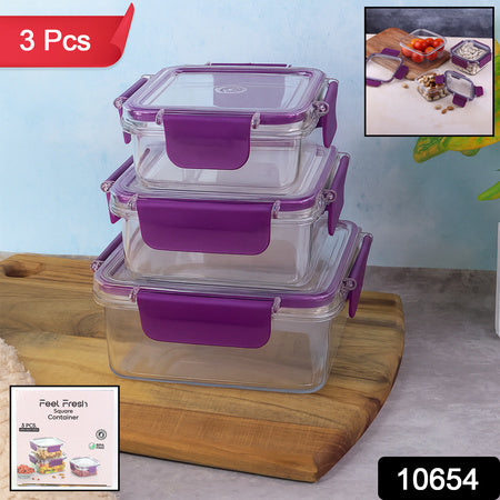Airtight Square Food Storage Container Set (3 Pc)