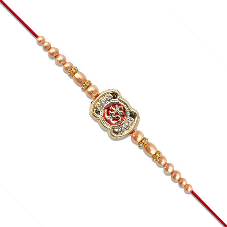 Om Rakhi With Stone Embellishments  Golden Beads