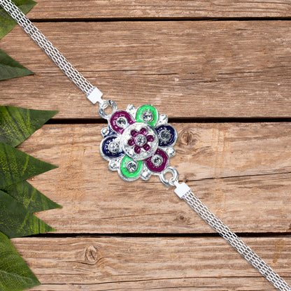 Silver Flower Motif Rakhi